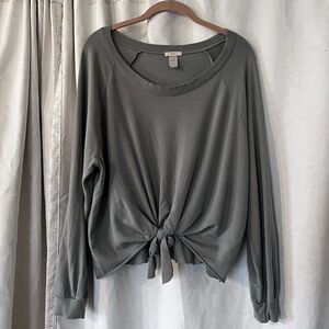 Eberjay Women's Modal Blend Casual Front Knot Long Sleeve Top Sage Gray Size M